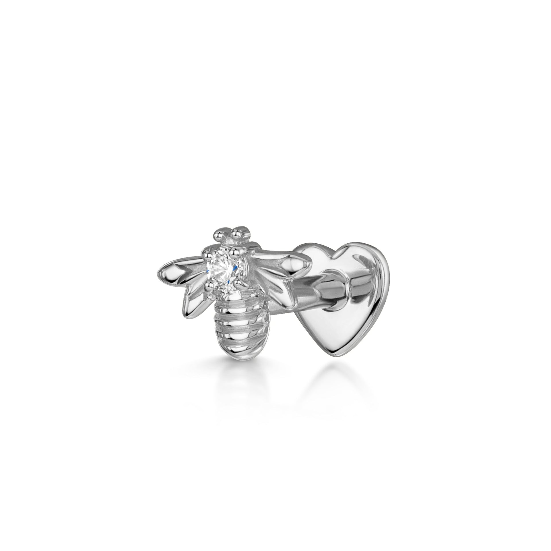 14k solid white gold bee flat back labret stud earring 8mm