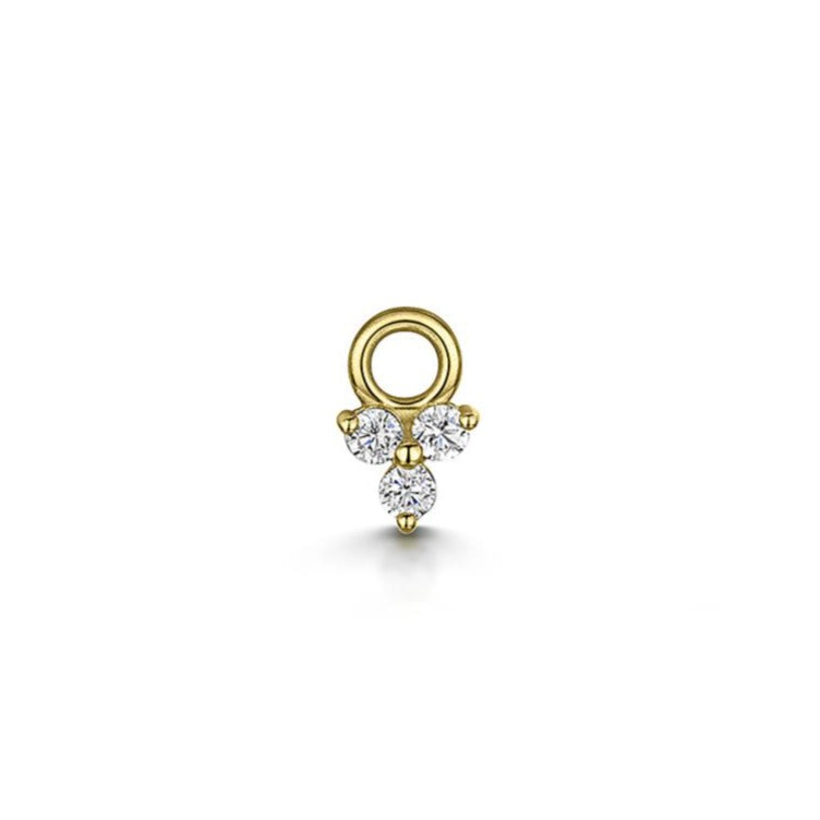 9K solid yellow gold tiny crystal trio earring charm