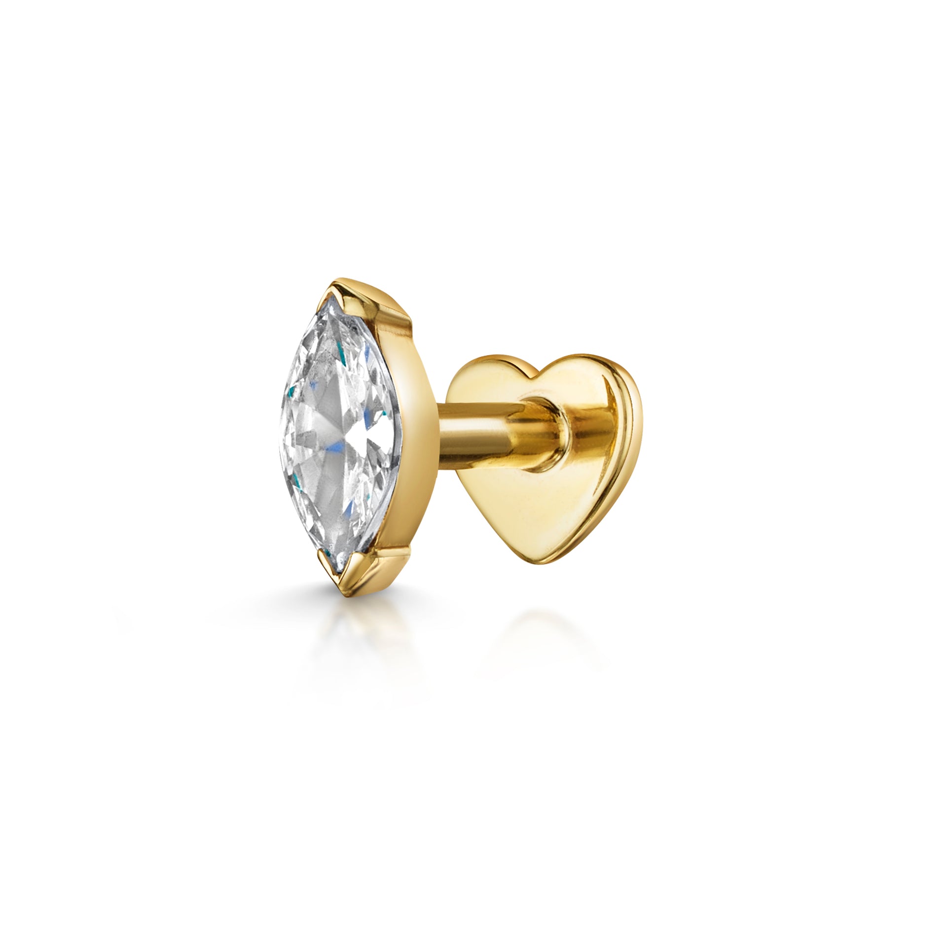 14K solid yellow gold marquise flat back labret stud earring 8mm