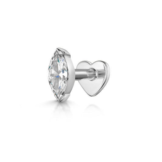 Laura Bond 9k solid white gold marquise flat back labret stud earring 6mm Cartilage Studs