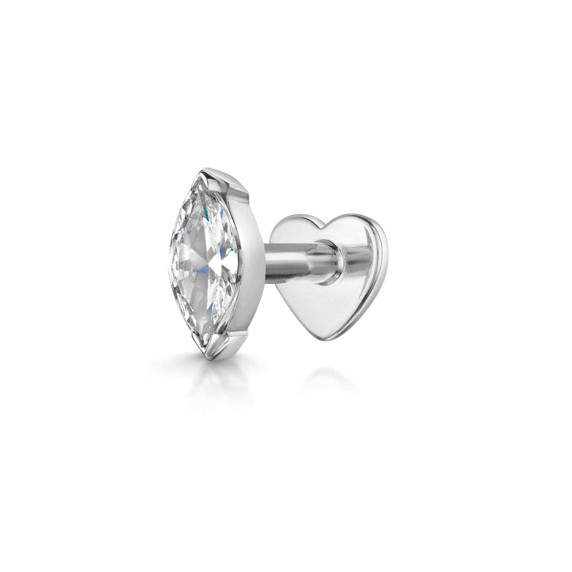 Laura Bond Jewellery Bold and Gold Edinburgh 14k solid white gold marquise flat back labret stud earring 8mm Cartilage Studs