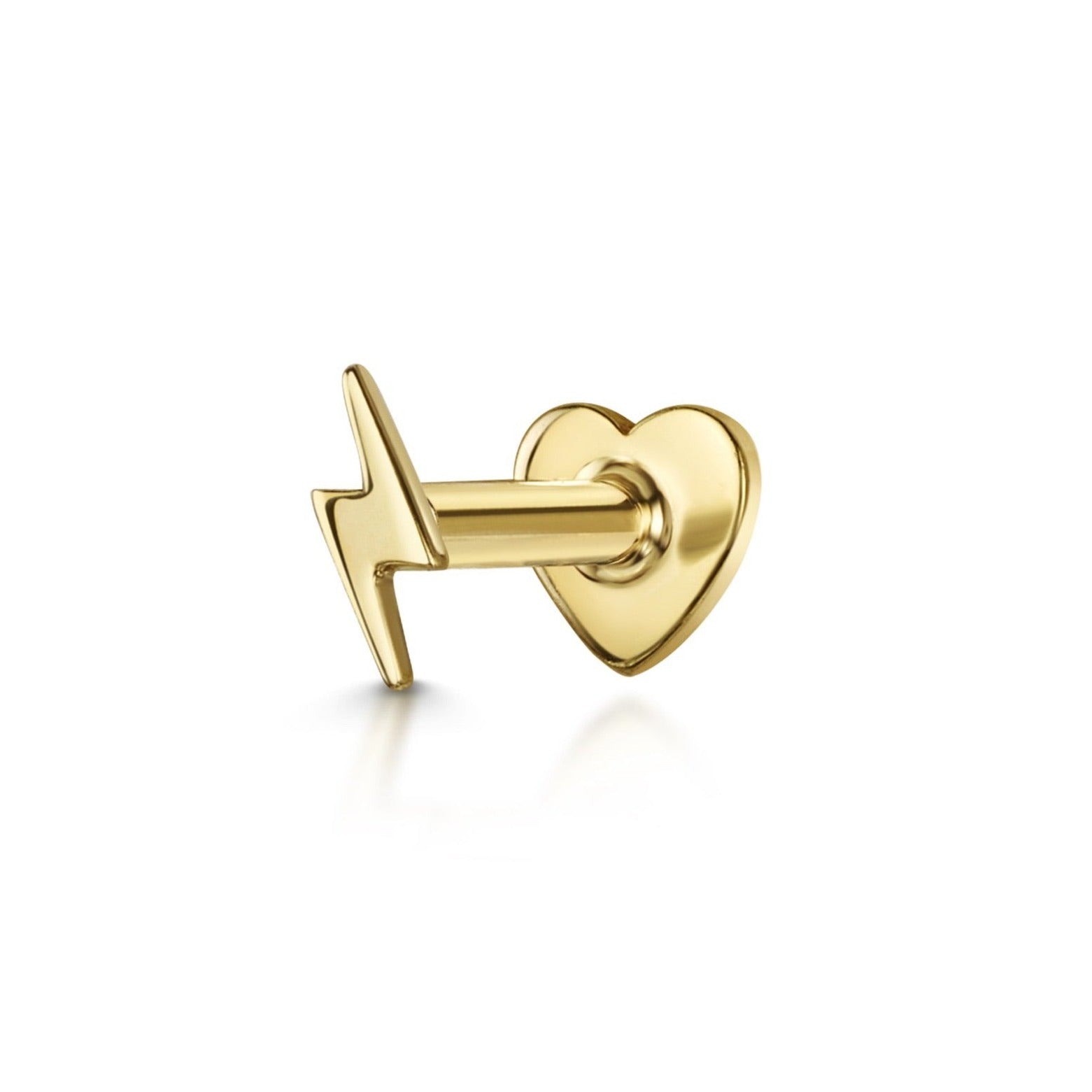 14K solid yellow gold tiny lightning bolt flat back labret stud earring 8mm