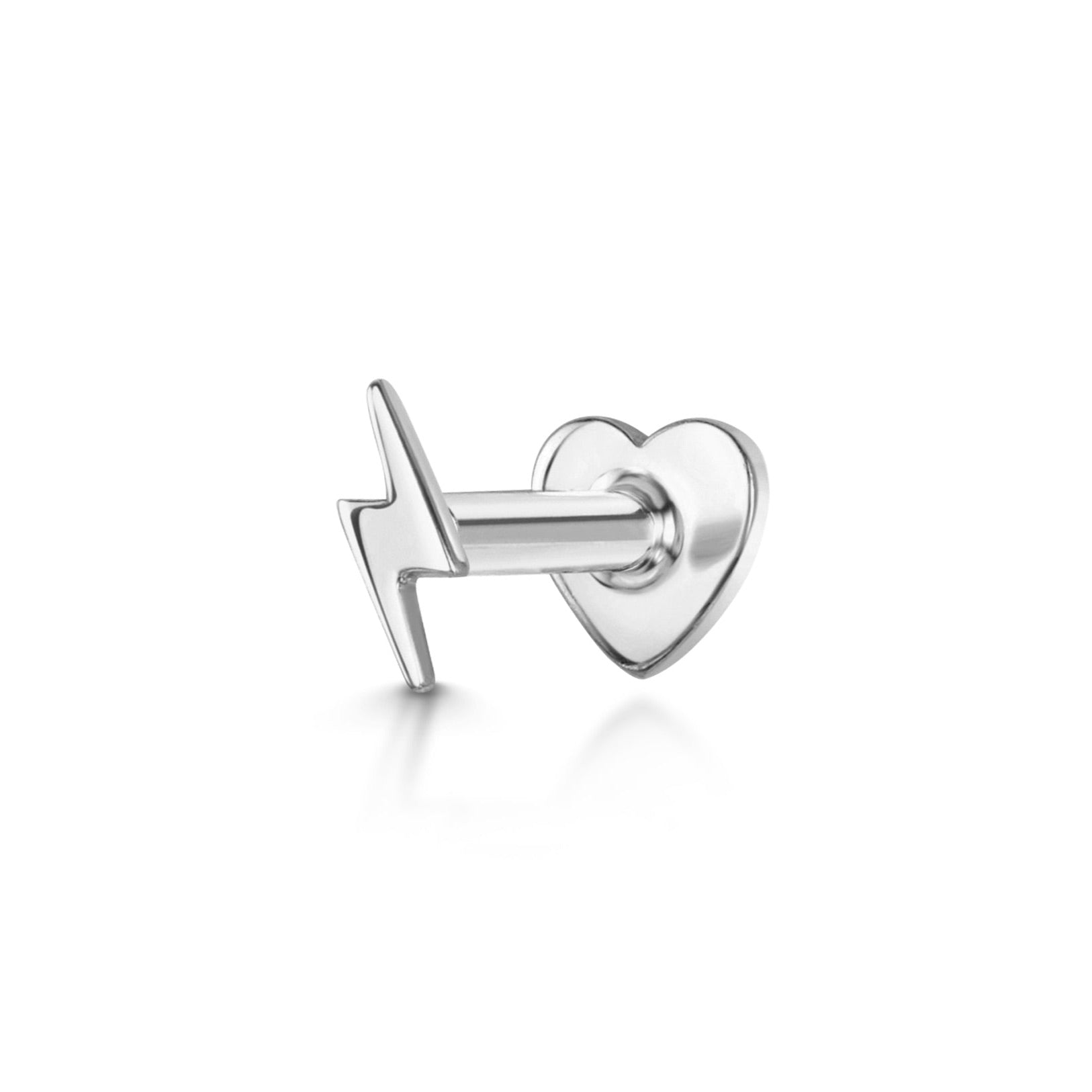 14k solid white gold tiny lightning bolt flat back labret stud earring 8mm