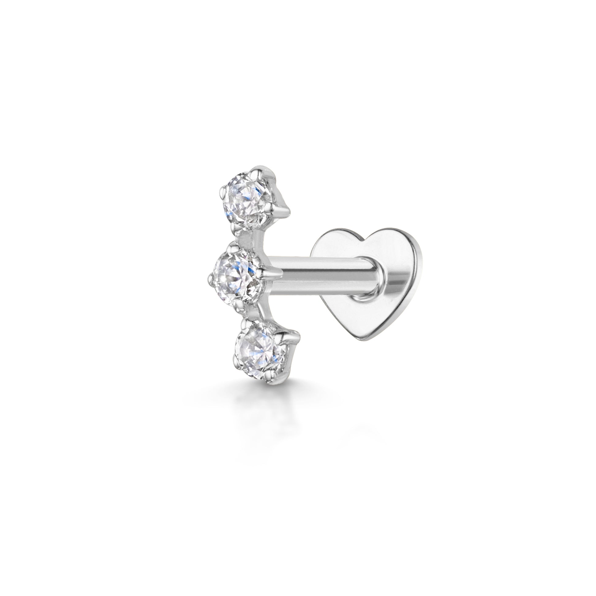 Laura Bond Jewellery Bold and Gold Edinburgh 14k solid white gold trinity crystal flat back labret stud earring 8mm Cartilage Studs