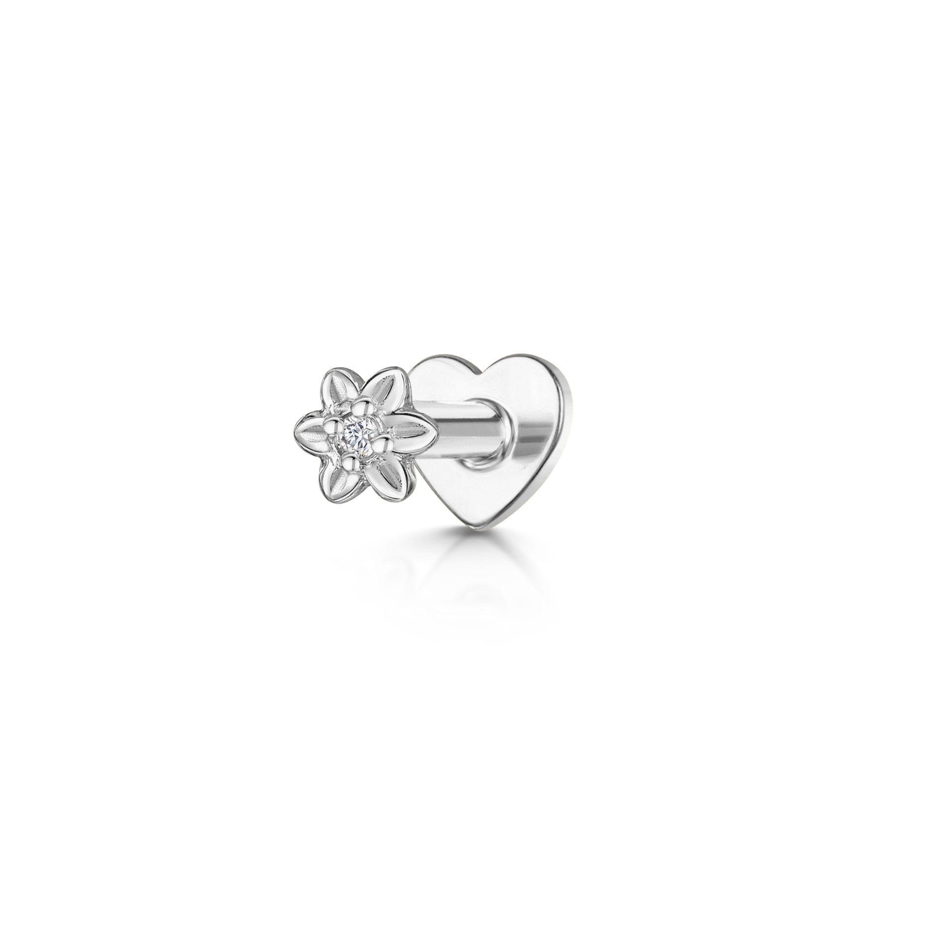 14k solid white gold Forget Me Not tiny flower flat back labret stud earring 8mm