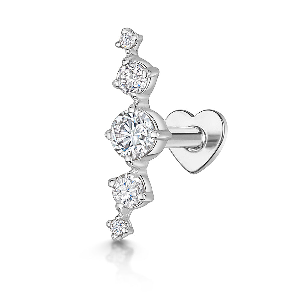 14k solid white gold Astraea flat back labret stud earring 8mm