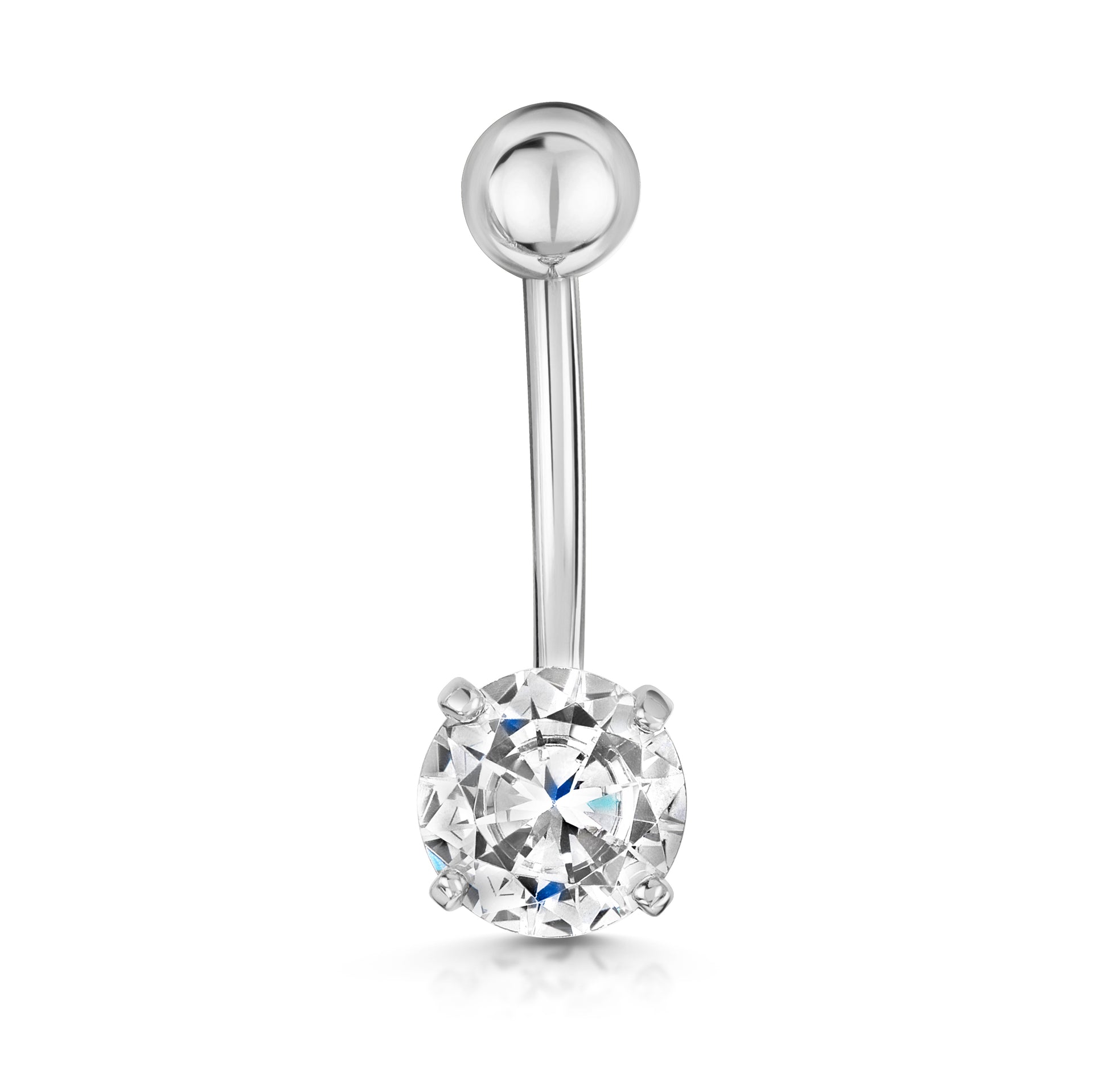 9k solid white gold brilliant cut crystal banana bar belly button