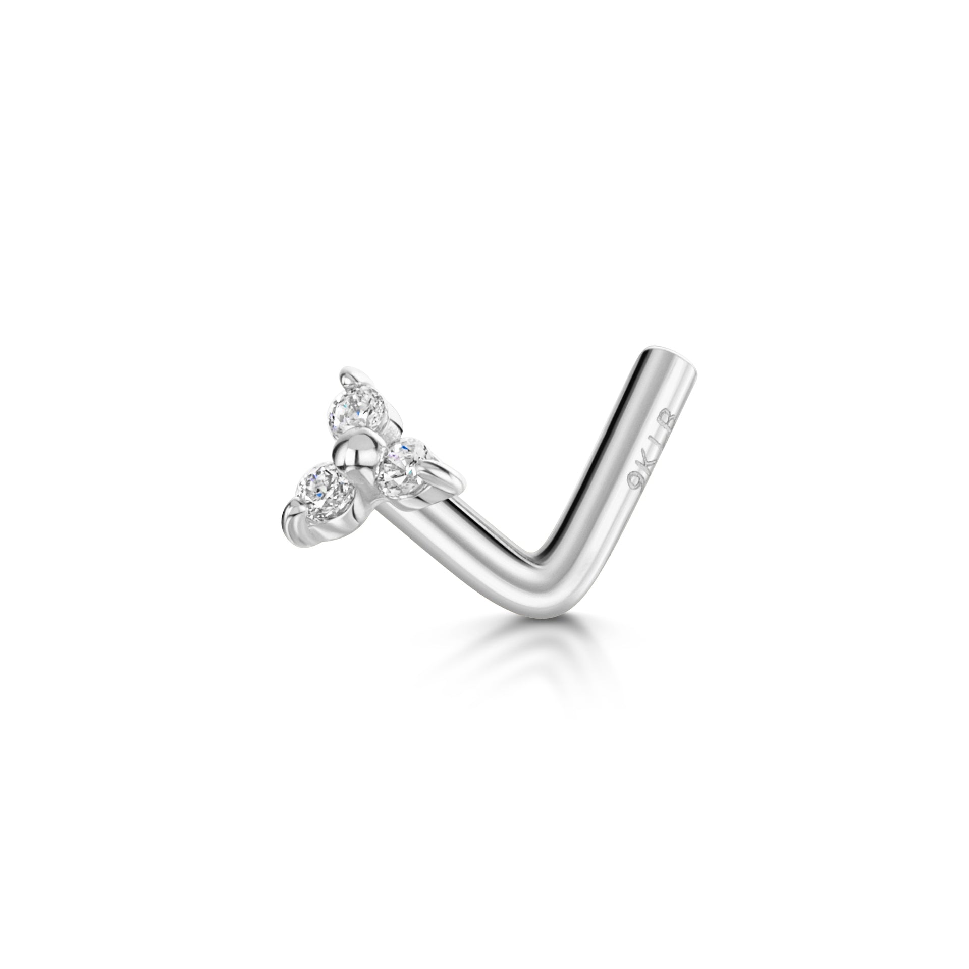 9k solid white gold tiny trio nose stud