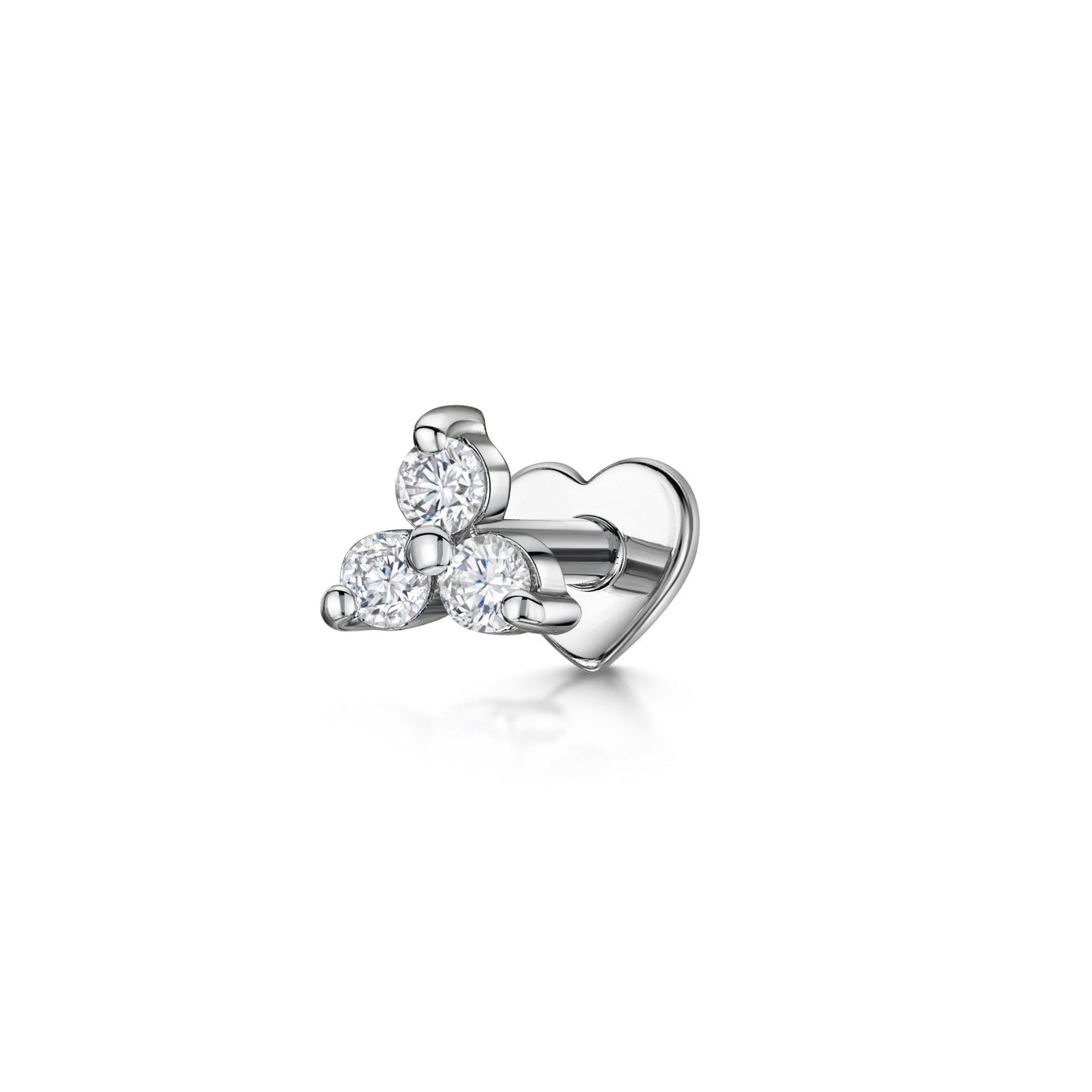 14k solid white gold crystal trio flat back labret stud earring 8mm